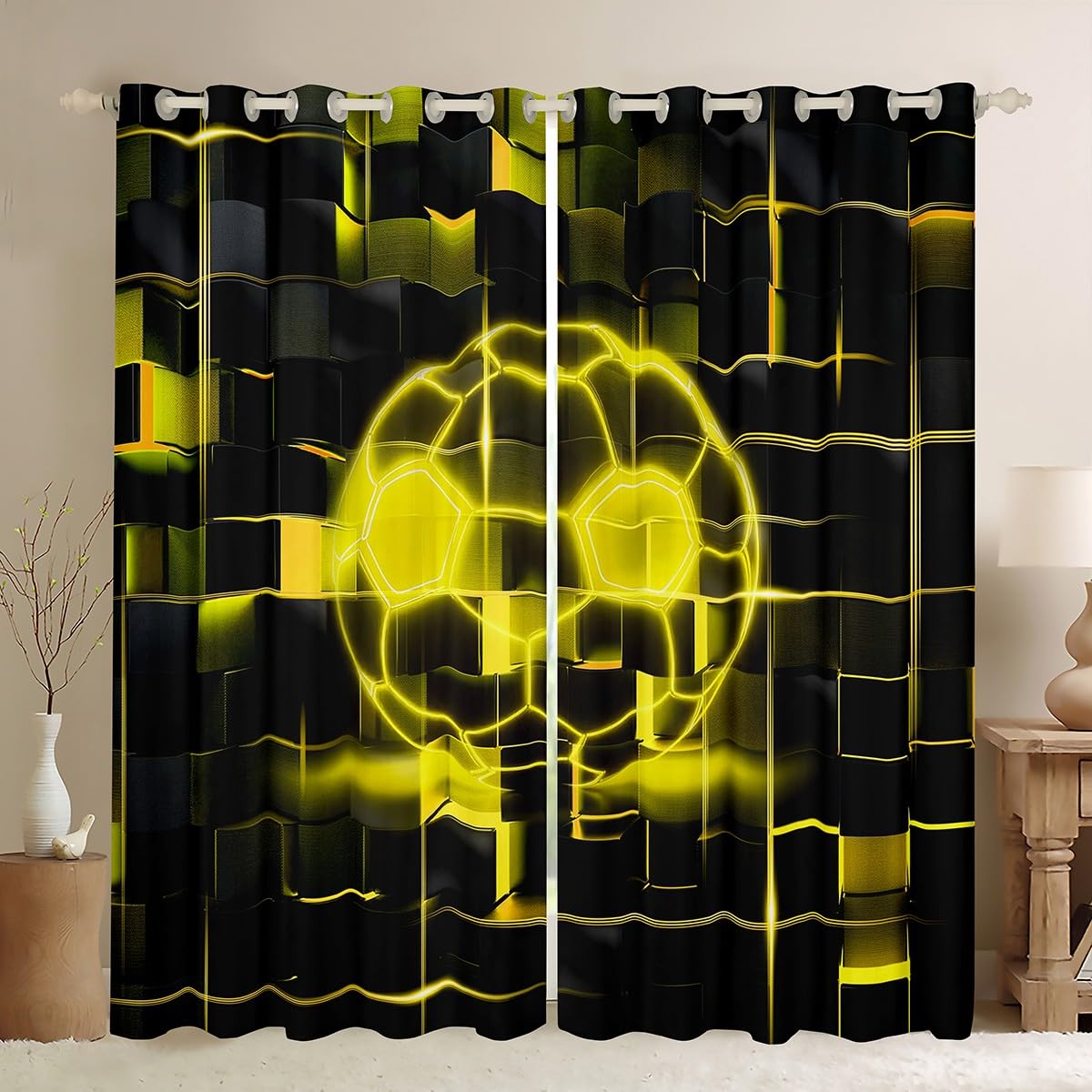 Voilage fenetre plaid géométrique lumineux pour déco de chambre ado