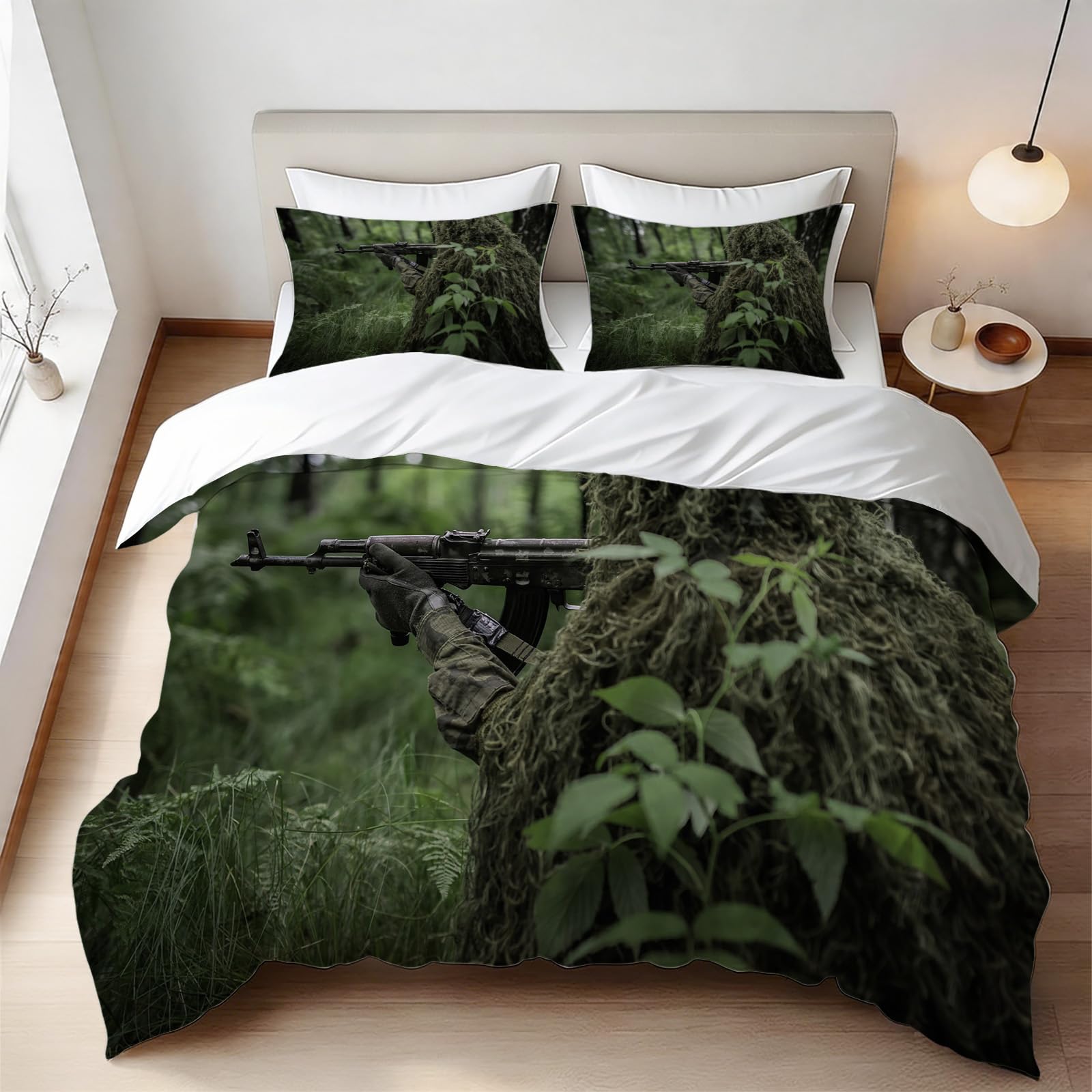 Housse couette imprimée 3D Ghillie Suit 240x260 cm en microfibre ultra douce avec zip