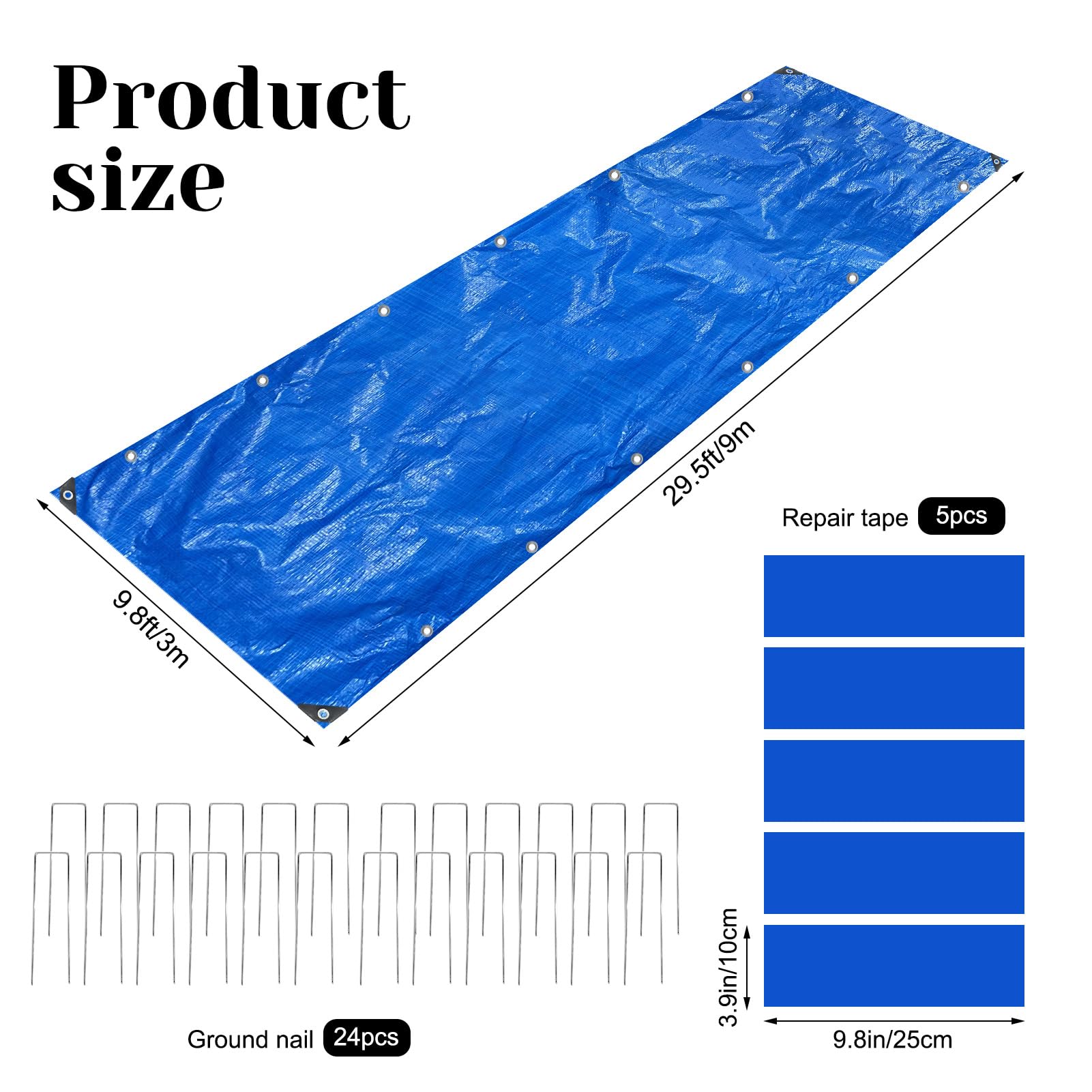 30 x 9.8 Ft Lawn Water Slide Extra Long Heavy Duty Water Slide Tarp with 24 Metal Stake and 5 Self-Adhesive Repair Patches Outdoor Water Play Slide for Summer Fun & Outdoor Water Party Activities