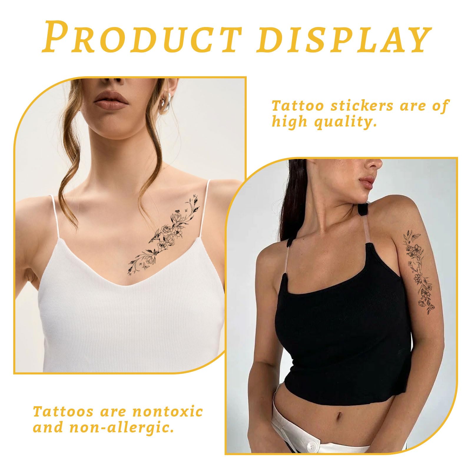 VelvetGlow Flower Temporary Tattoos for Women Girls 16 Sheets Black Flower Leaf Wild Plants Sketch Tattoo Stickers - Image 4