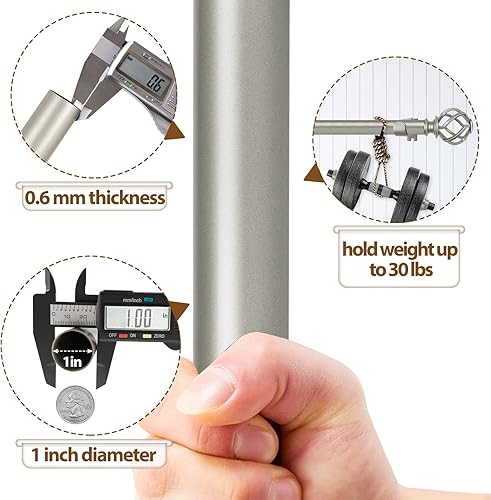 Miniatura 6 de KAMANINA Barra de cortina de 1 pulgada para ventana de 36 a 72 pulgadas (3-6 pies), remates de jaula trenzada, plata antigua