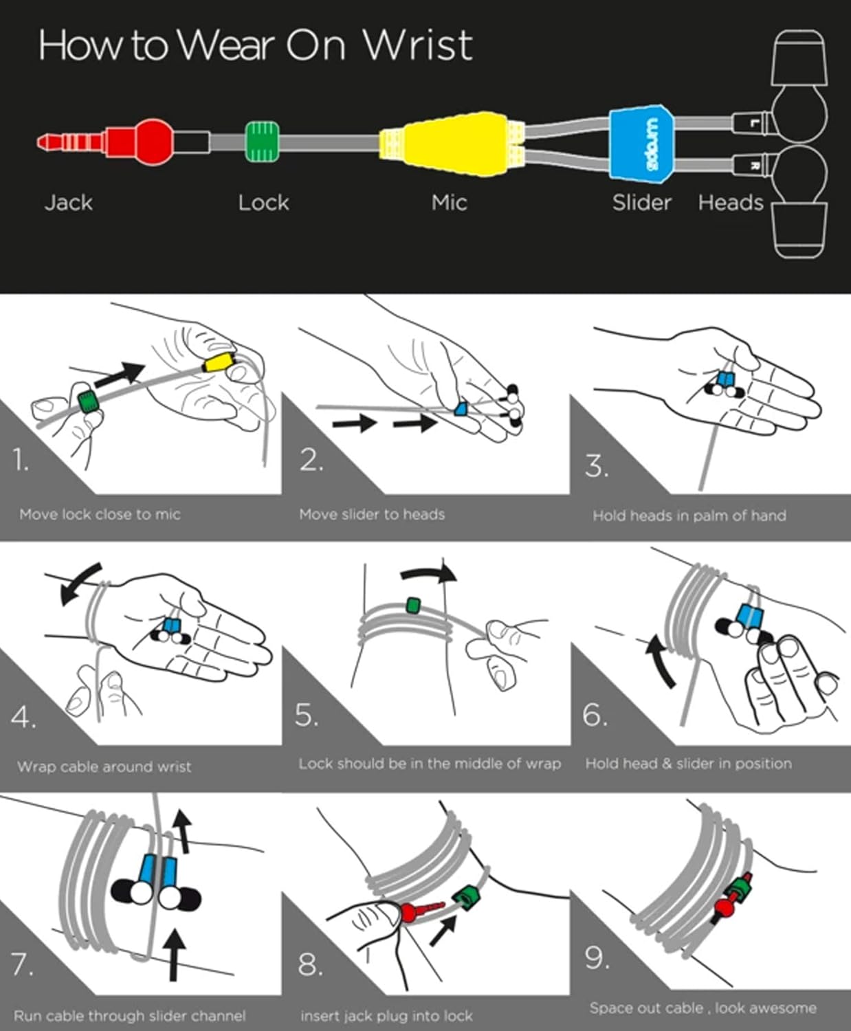 Wraps Talk Wristband Earphones with Microphone - Flint 120 cm, WRAPSCSIL-V15M