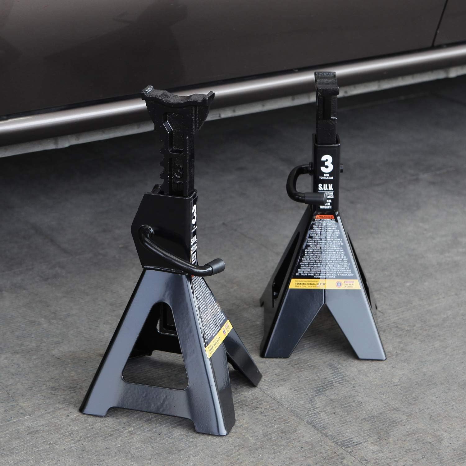 Torin 3 Ton (6,000 LBs) Capacity Steel Jack Stands, 2 Pack, Black, AT43006B