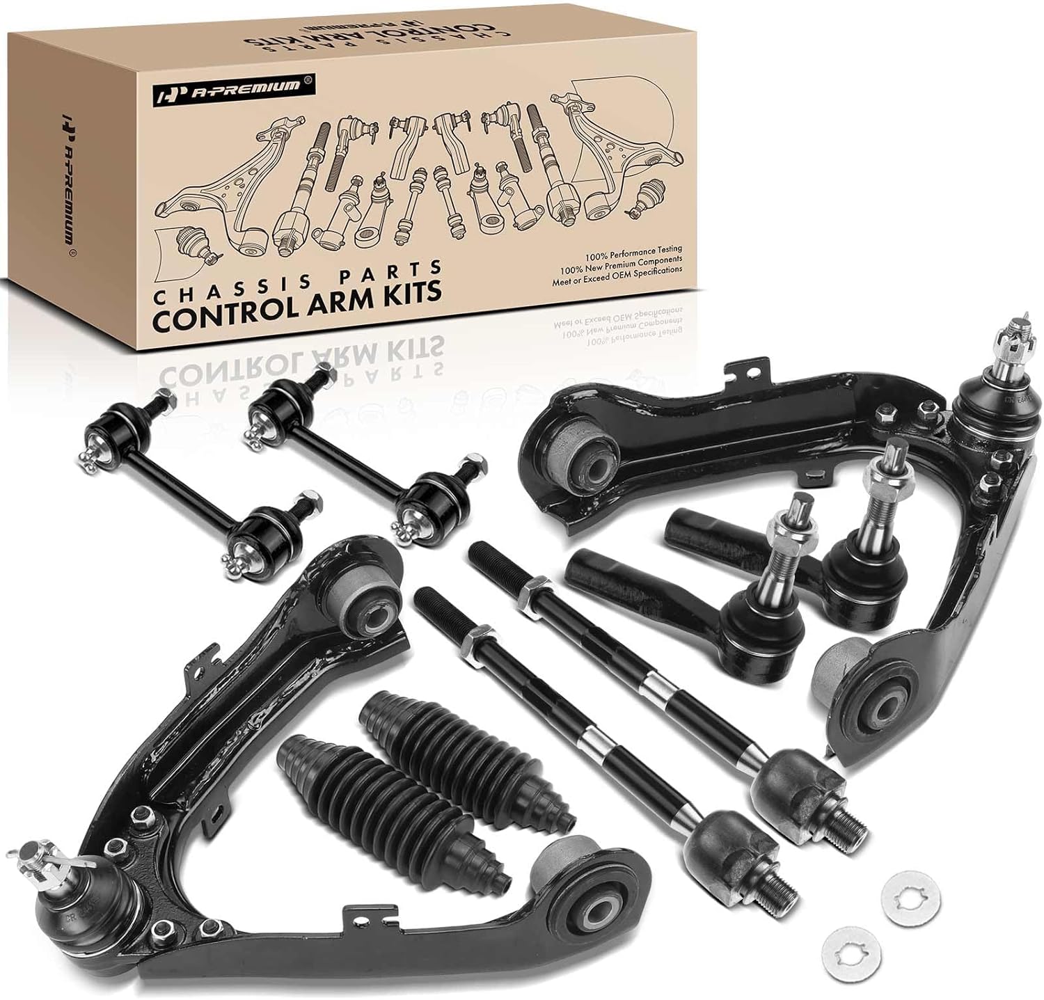 A-Premium Set of 10, Front Upper Control Arm, Sway Bar Link, Inner Outer Tie Rod End, Compatible with Chevrolet Colorado 2006-2012, GMC Canyon 2006-2012, Isuzu I-280 2006, I-290 2007-2008, I-370 2008