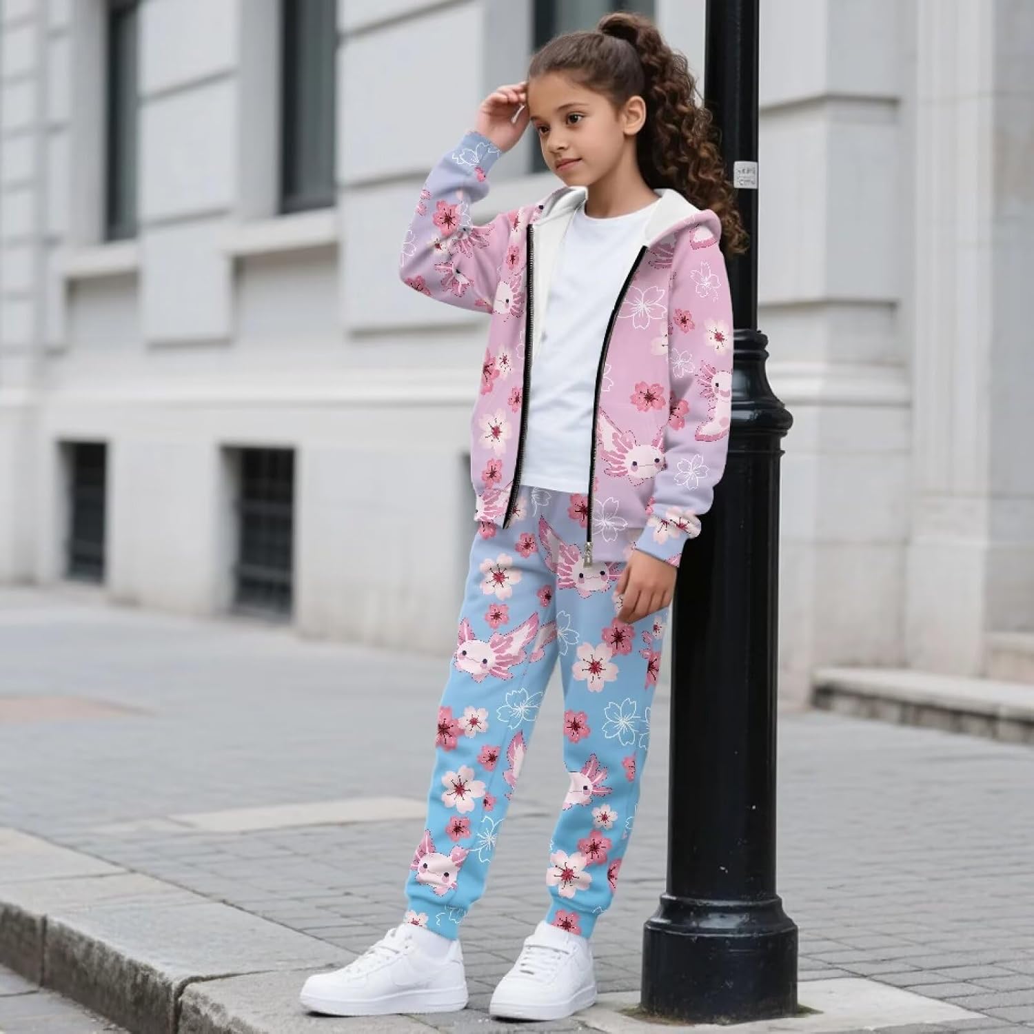 Girls 2 Piece Tracksuits Casual Full Zip Hoodie Sweatshirt and Jogger Sets School Athletic Sweatsuit with Pockets