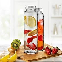 RAQSAL Wide Mouth Glass Water with Leak-Proof Airtight Stainless Steel Lid for Water, Smoothie, Juices With Small Cap - 750ml (Set Of 2)