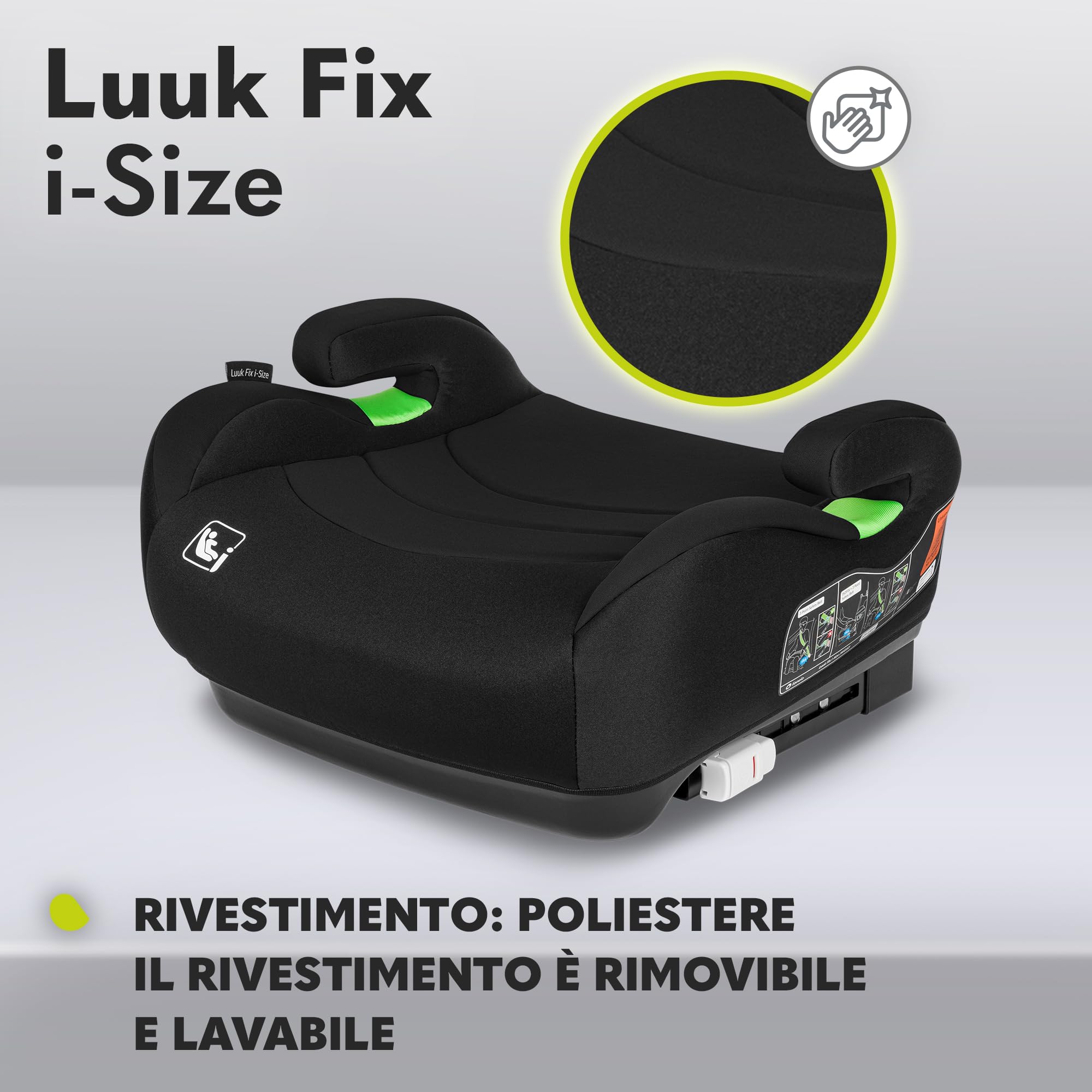 LIONELO Rialzo Auto per bambini LUUK FIX I-Size, Facile Installazione ISOFIX o/e cintura, 125-150 cm 22-36kg Leggero, Comodo, Indicatori, Schiuma Adattiva, Traspirante Lavabile, Car Booster, Braccioli