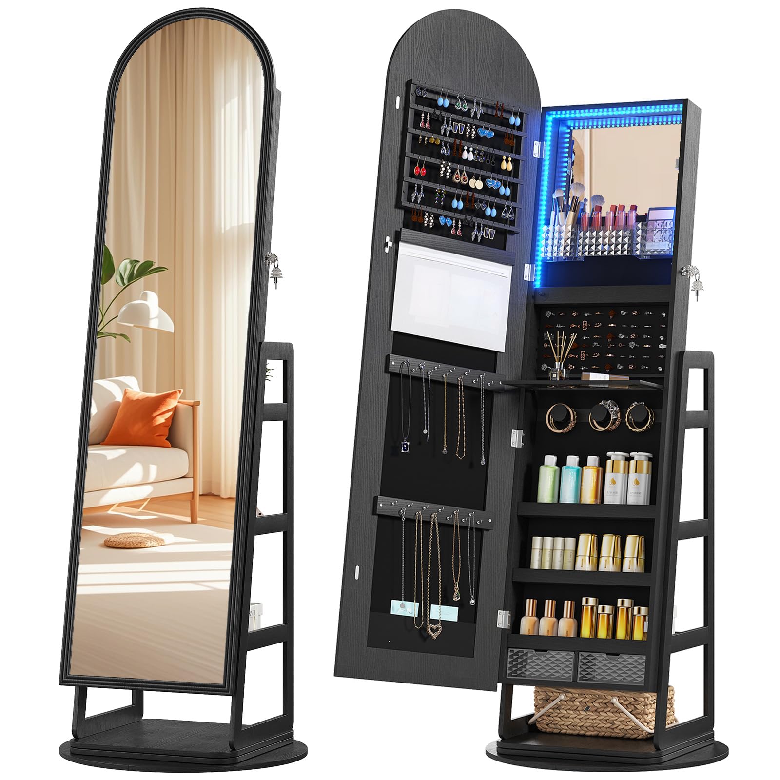 HWB Mirror Jewelry Cabinet Standing: Full Length Mirror with Storage