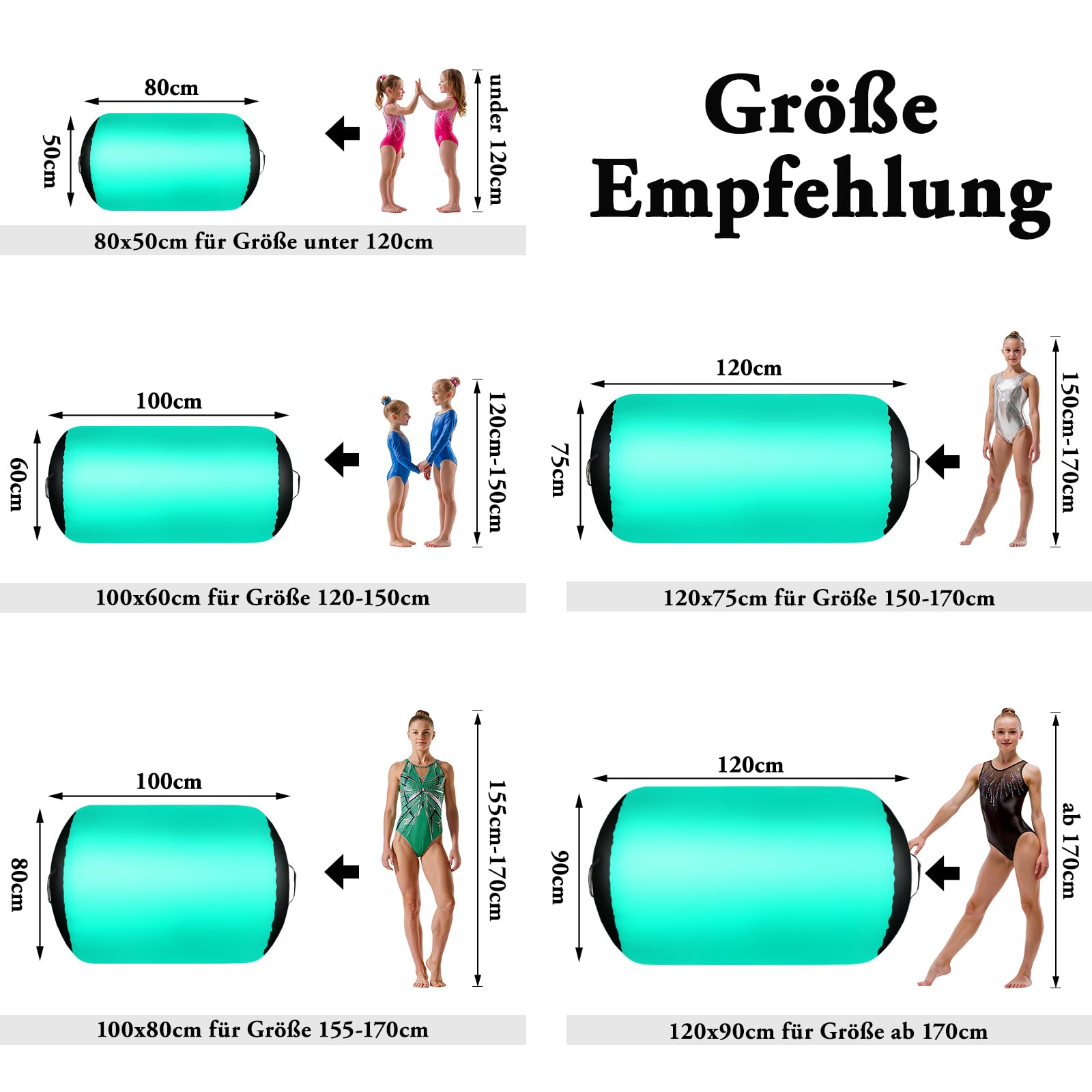 FBSPORT Aufblasbare Air Roll, 100x60cm Aufblasbare Luft Rollen, Yoga Gymnastik Zylinder, Gymnastikmatte, Gym Air Barrel, Air Tumbling Track, Sportmatte für zuhause mit Tragetasche, Outdoor, Fitness