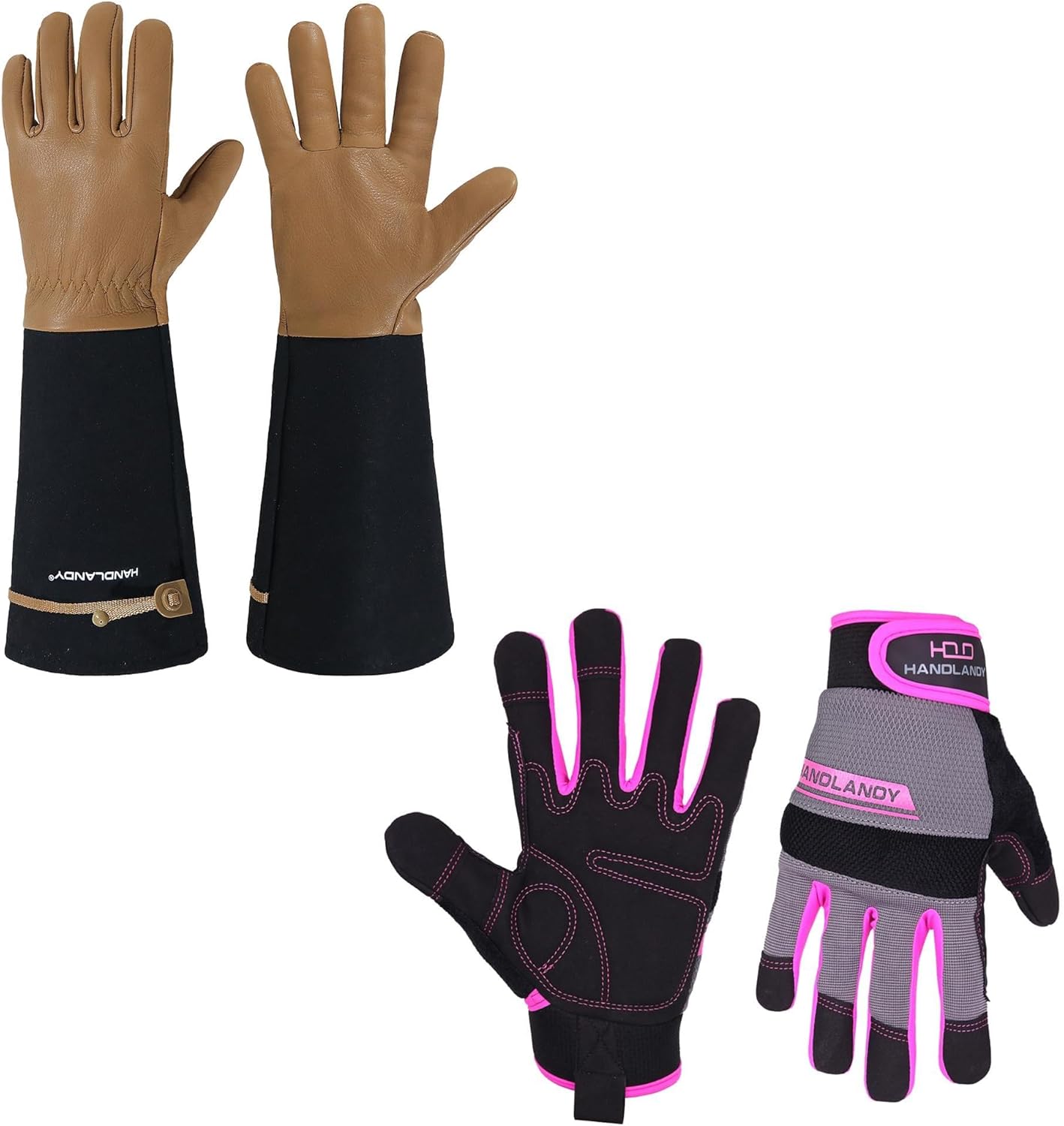 HANDLANDY Bundle - 2 Pairs of Long Gardening Gloves for Men & Women, Women Safety Work Gloves Utility Touch Screen Working Grip Glove