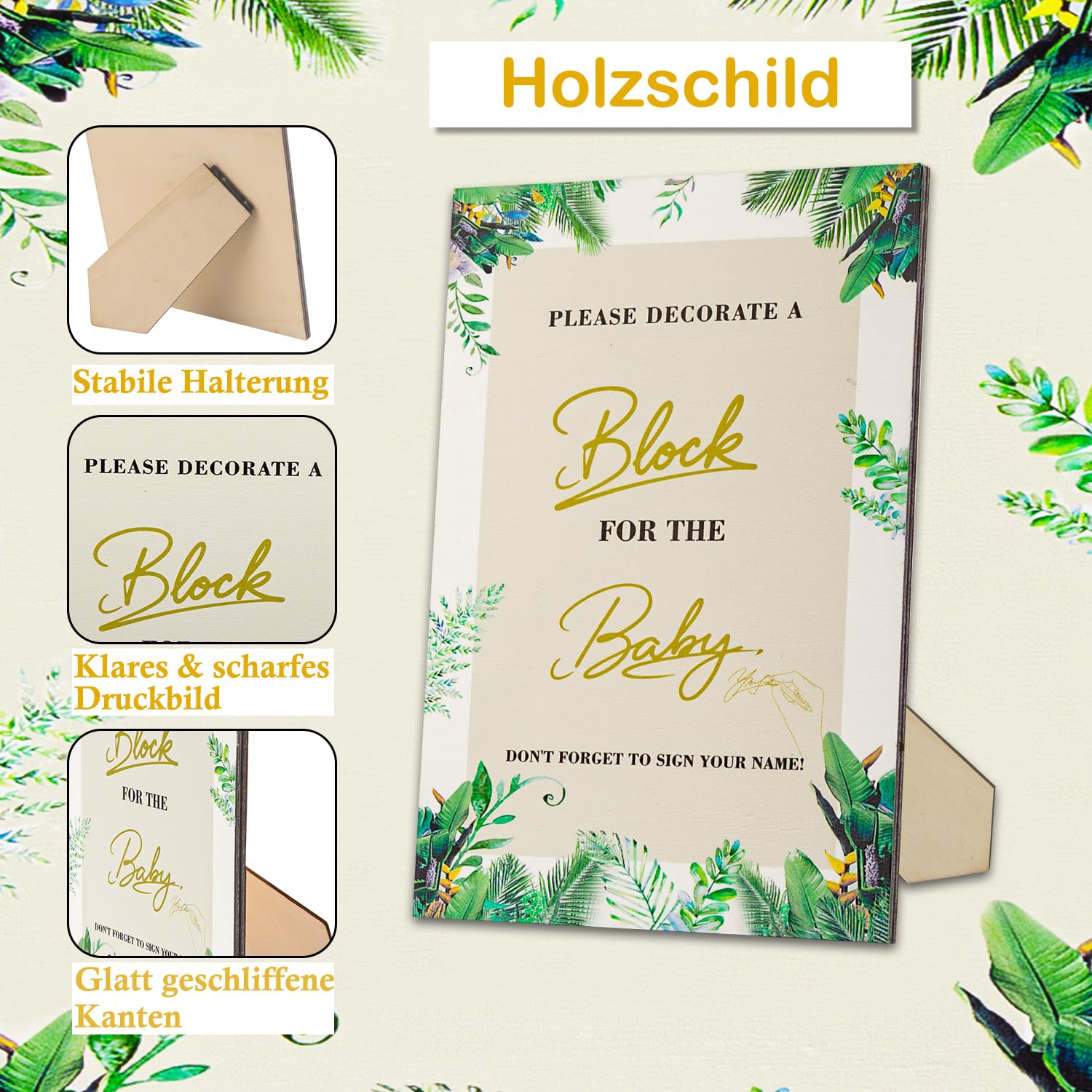 Babyparty Spiele –81 Stück Das Lustigste Kreative Gästebuch zum Bemalen – Baby Shower Aktivität mit Holzblöcken, Stiften & Schablonen – Geschenk-Idee für Junge, Mädchen