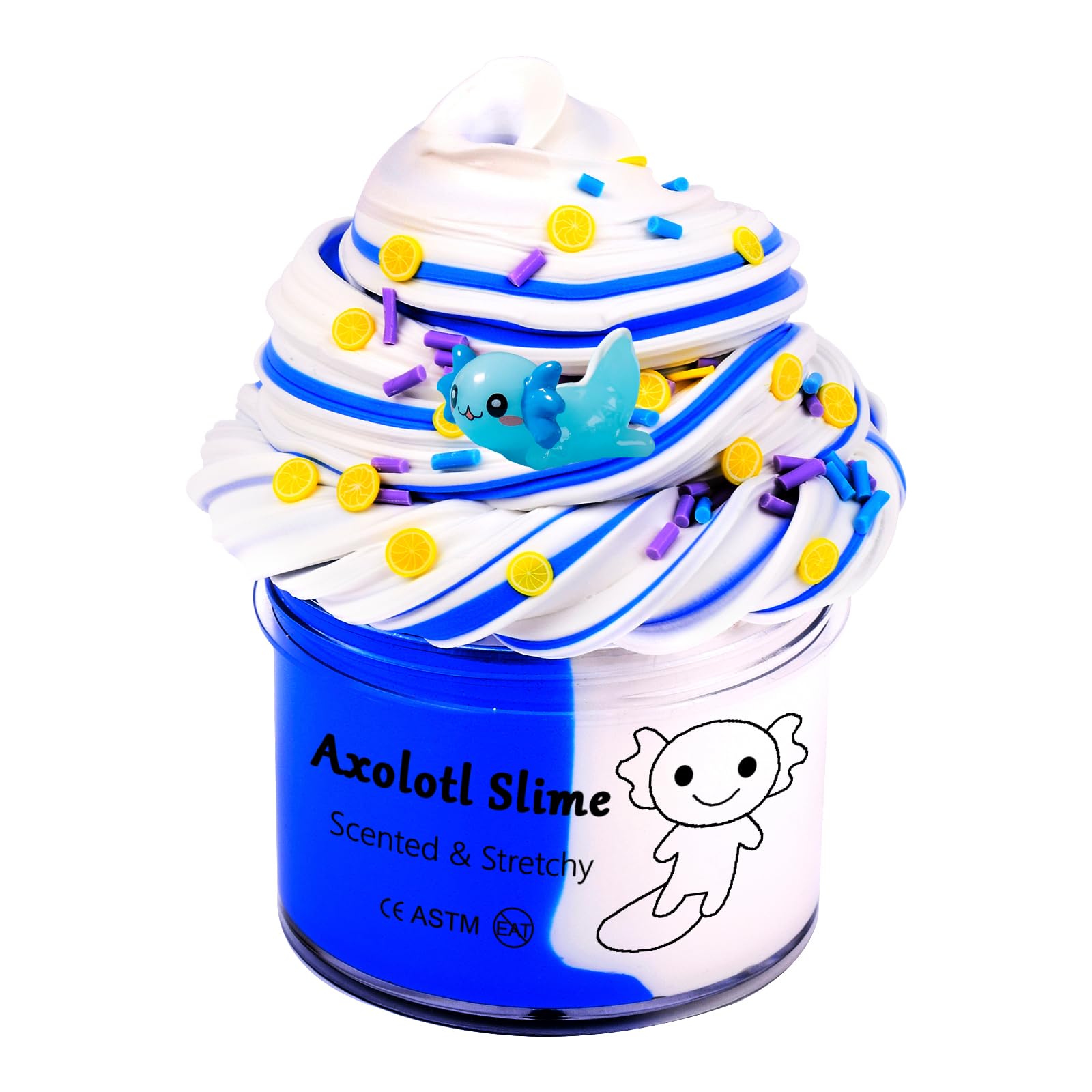Butter Slime Kits for Girls Boys,with Blue Axolotl Charms,Super Soft and Non Sticky,DIY Scented Slime Party Favor for Girls Ages 8-12, Axolotl Slime Toy for Kids 7oz