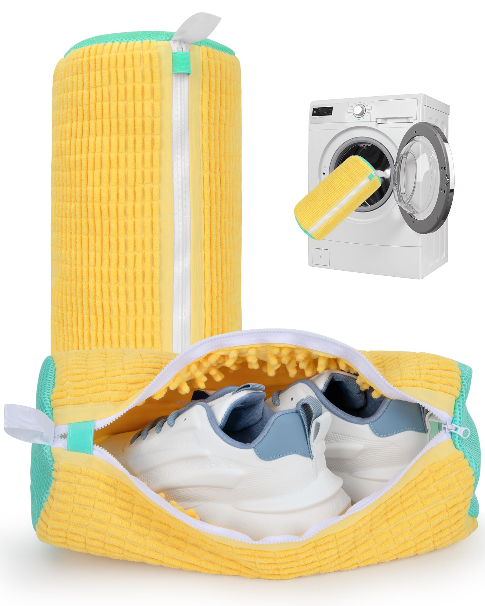 Photo 1 of Shoe Washing Machine Bag, 2Pcs Reusable Laundry Shoe Bag for Washer and Dryer, 360° Deep Cleaning Mesh Shoe Wash Bag, Durable Sneaker Cleaning Bag Fit for All Shoes Types (Yellow)