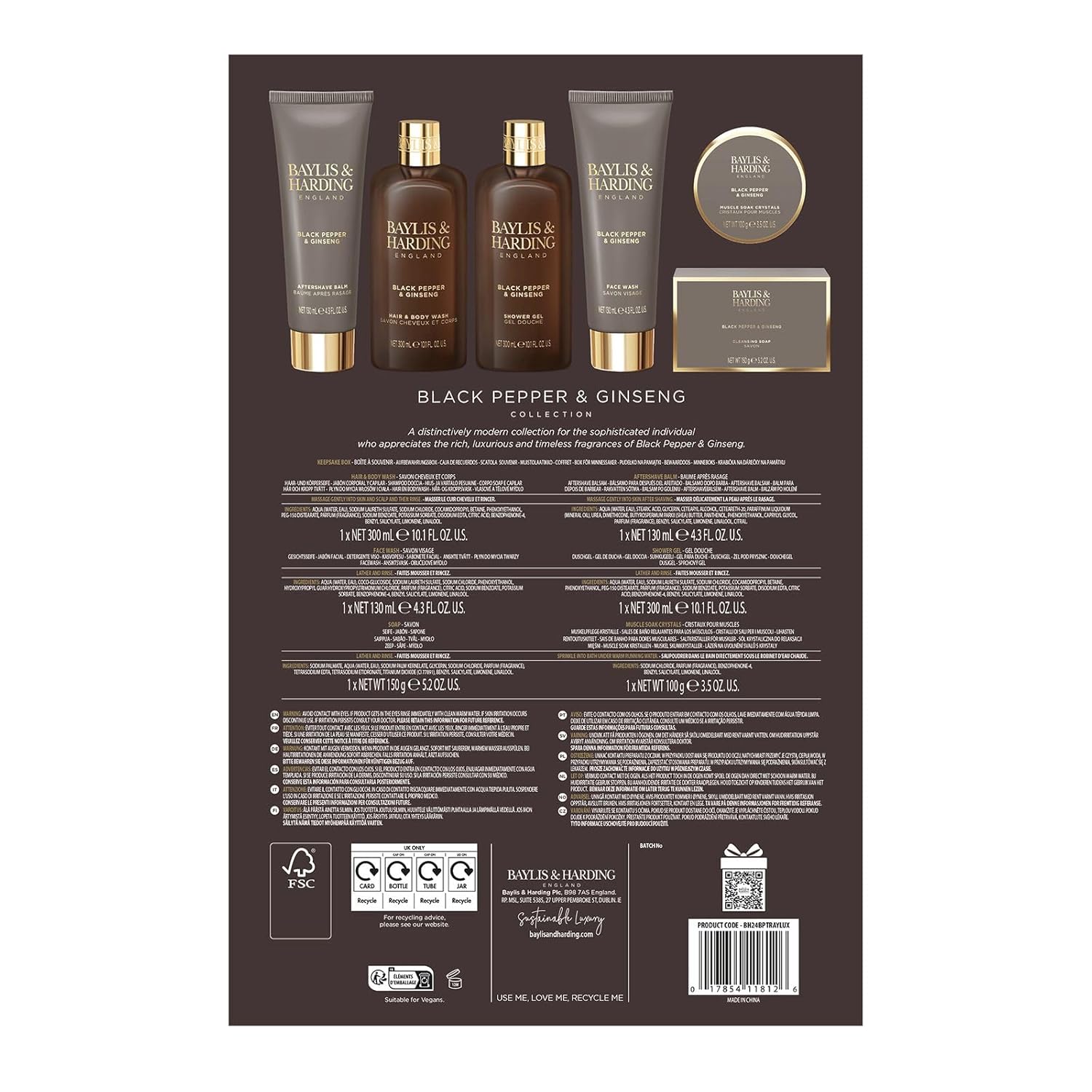 Baylis & Harding Gift Set for Men - Luxury Shower & Prep Pack - Black Pepper & Ginseng