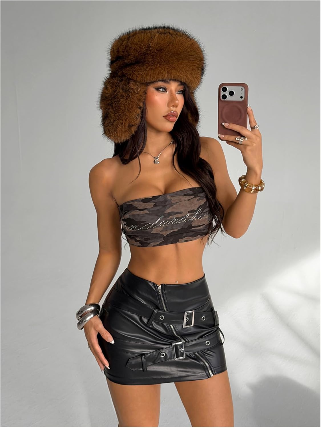 MakeMeChic Women's PU Leather Buckle Mini Skirt Drop Waisted Summer Y2K Zipper Club Bodycon Skirts - Image 6