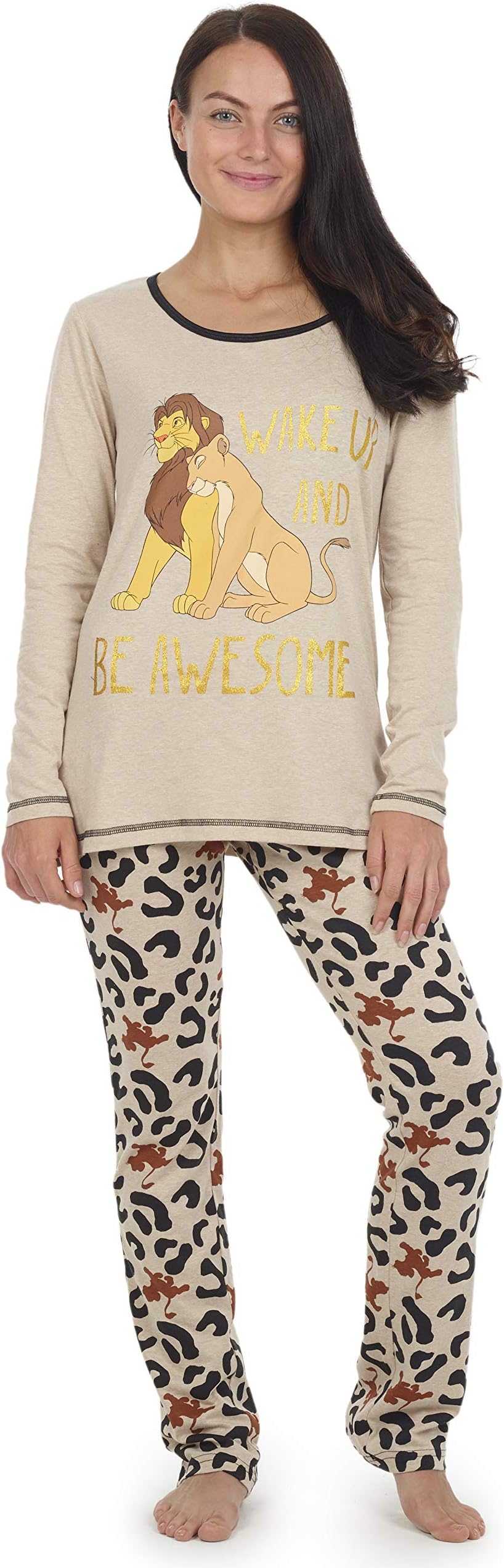 Disney Lion King Pyjamas for Women, Woman Pyjamas, 2 Piece PJs Set with Long Sleeve and Animal Print Leggings, Cotton Nightwear, Loungewear Available in Size 8 to 16 (16/18)