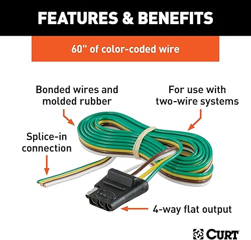 Miniatura 2 de CURT 58040 Arnés de cableado de remolque plano de 4 pines del lado del vehículo con cables de 60 pulgadas