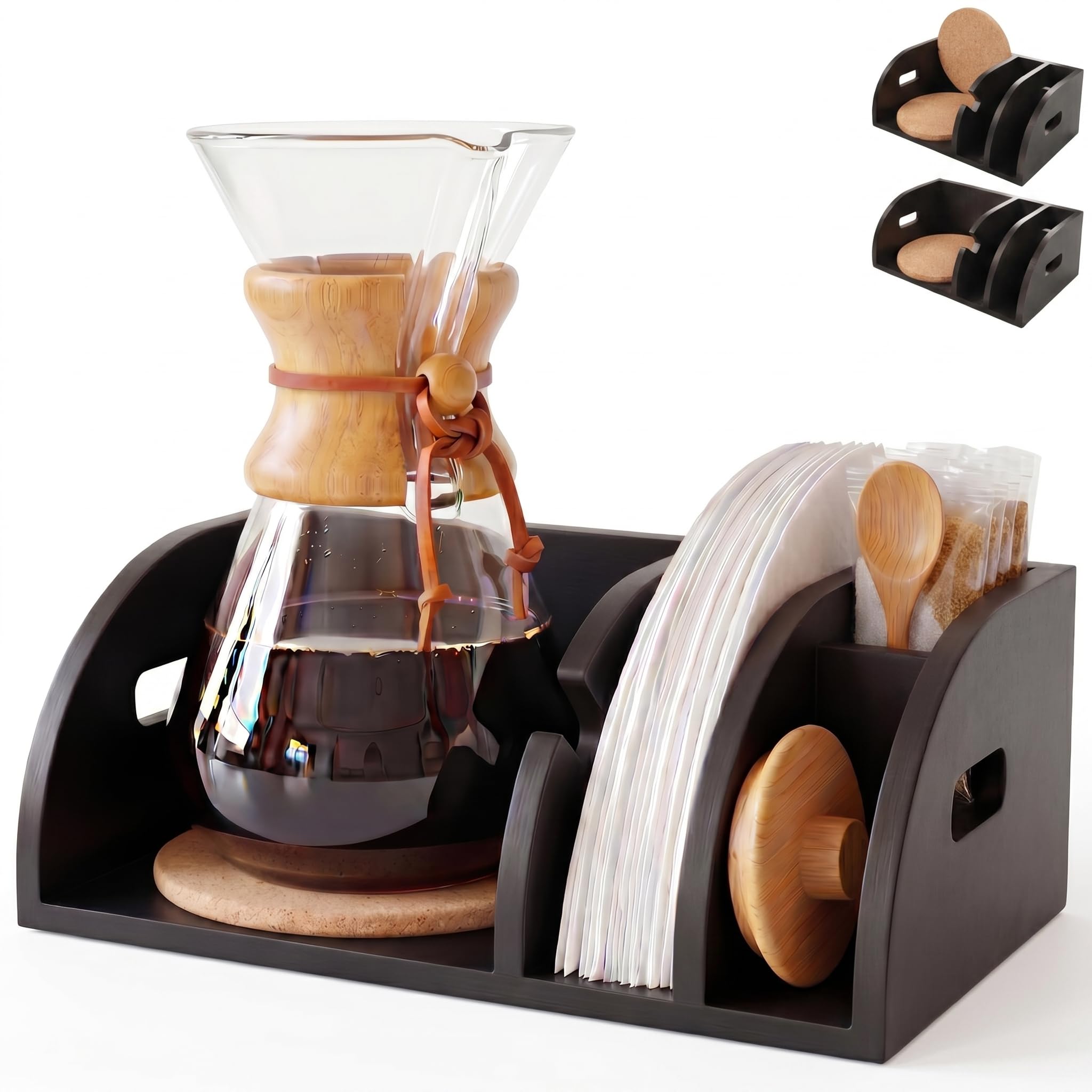 Amazon.com: 3-in-1 Chemex Caddy with 2 Cork Mats, Coffee Filters