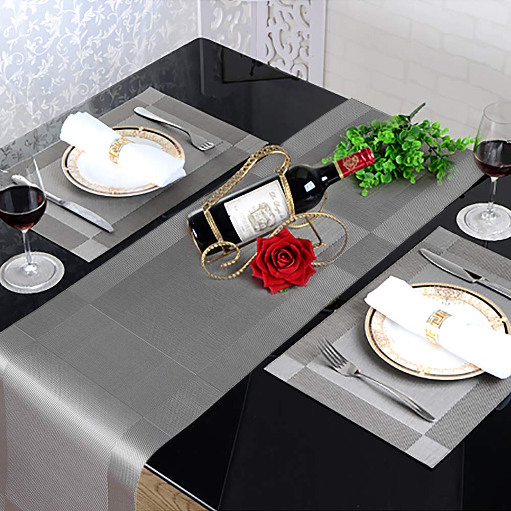 Set 6 Tovagliette E Runner In PVC - Antiscivolo, Lavabili, Grigio, Per Tavolo Da Pranzo - Foto 13
