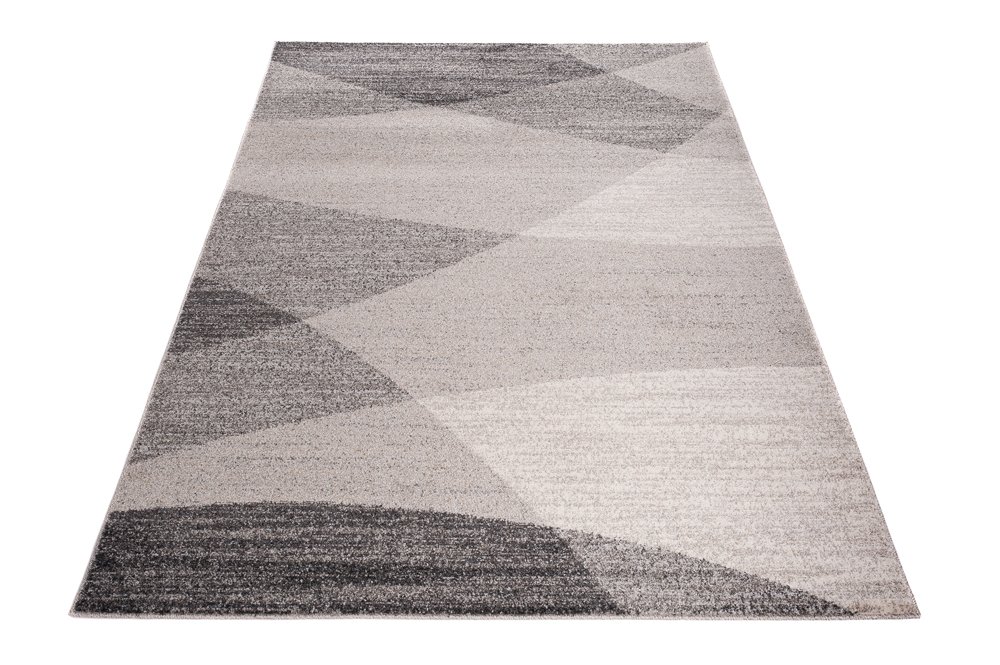 Tapiso Sari dywan z krótkim włosiem, nowoczesny, beżowy, szary, czarny, nakrapiany, wzór w paski, fale, do salonu, sypialni, Ökotex 160 x 220 cm