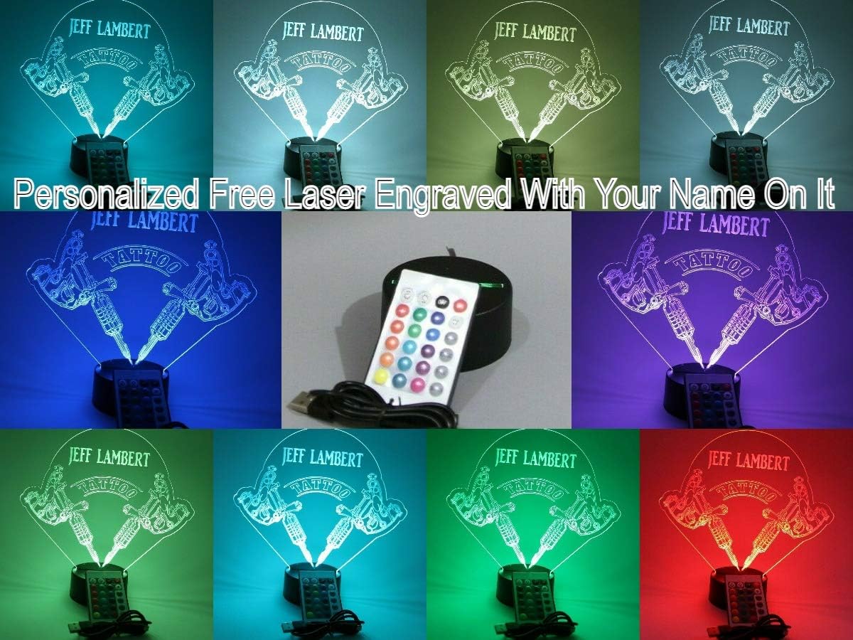 MIRROR MANIA Tattoo Artist Shop Body Art Ink Studio Gift Night Light Up LED Free Engraved Custom Name Personalized Desk Table Lamp Room Decor, with Remote, 16 Color Options, It's Wow, Great Gift
