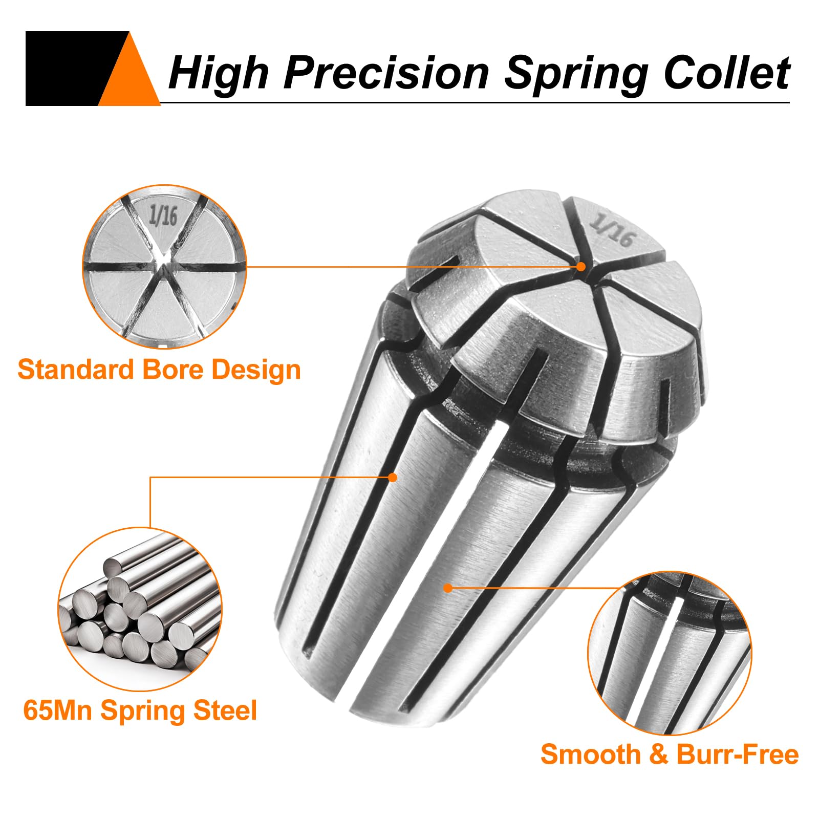 sourcing map Lot de 5 colliers de serrage à ressort ER16 1/32" - 1/4" 65Mn en acier à ressort de précision pour fraisage CNC