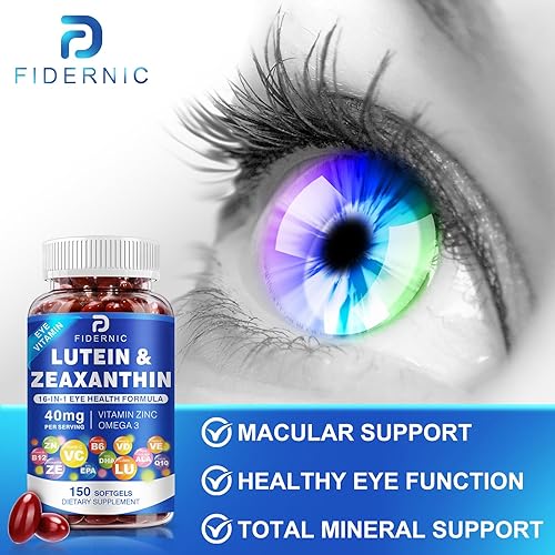 Miniatura 7 de Suplemento de luteína y zeaxantina, vitaminas para los ojos, 40 mg de luteína y 8 mg de zeaxantina con vitaminas C, E, zinc, omega-3 y CoQ10