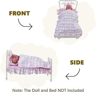 Rakki Dolli 18 Inch Baby Doll Bedding Set, 4-PC Doll Bedding Accessories Includes Blanket / Comforter ,Pillow, Sheet, 18.7*11.4Mattress, Purple Bunny Print