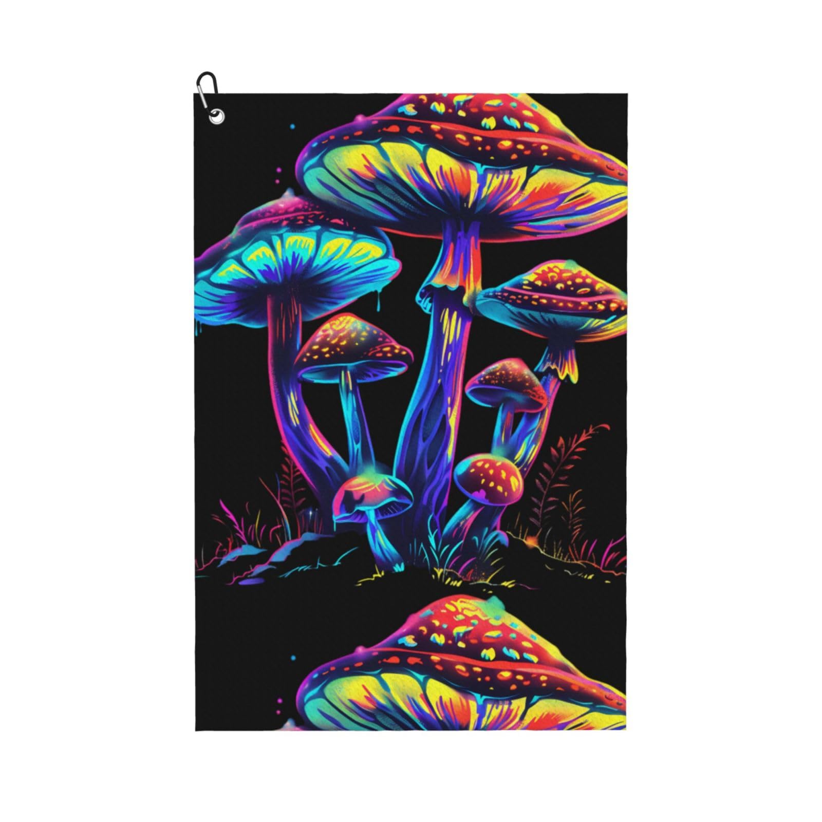 peiyeety Magic Mushrooms Psychedelic Microfiber Golf Towel with Carabiner Clip, 16x24 Inch Absorbent Waffle Weave Towel for Golf Bags