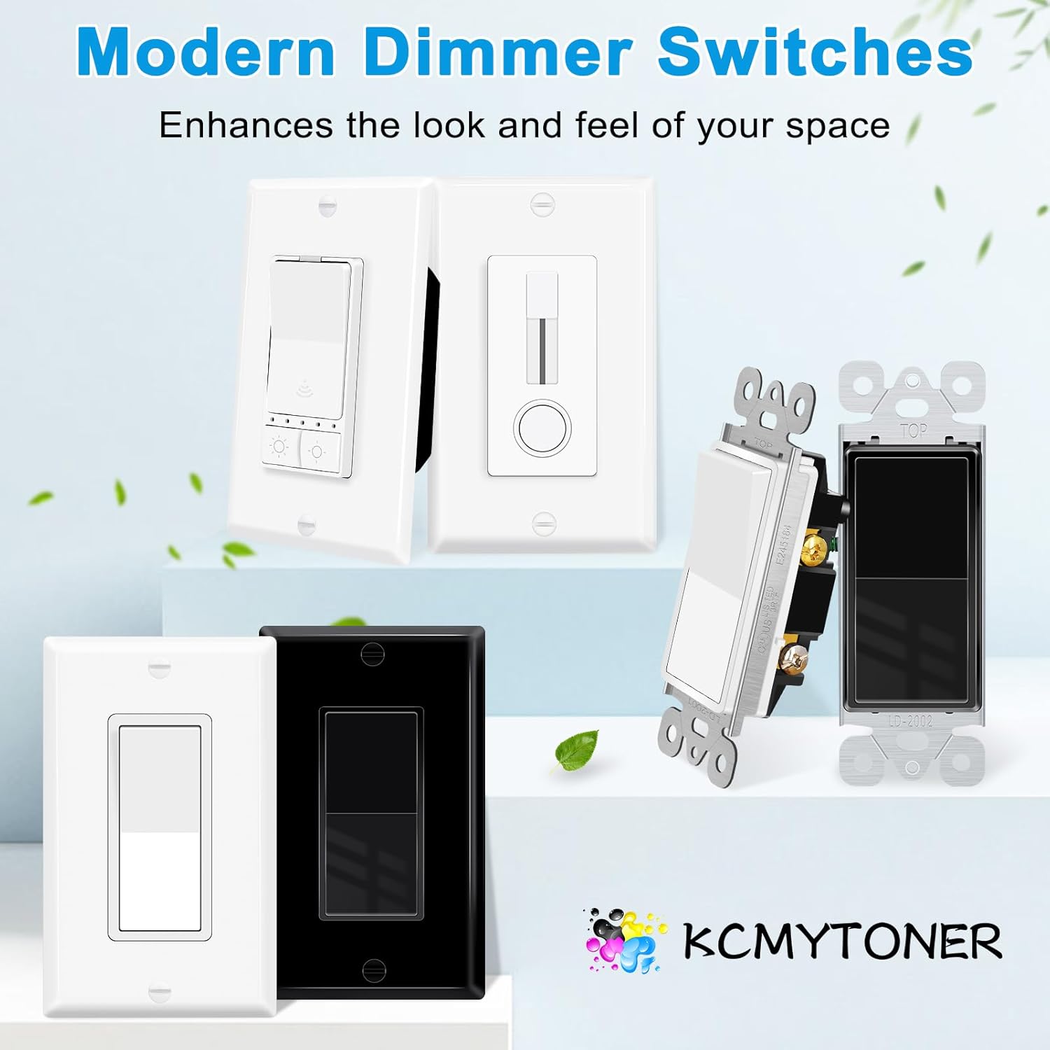 2PK Dimmer Light Switch for Dimmable LED,15A 120V,Single Pole or 3 Way Dimmable Switch,No Neutral Need, Max 300W LED, CFL, 600W Incandescent/Halogen,UL Listed