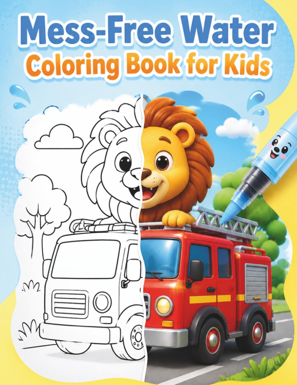 Mess-Free Water Coloring Book for Kids: Reusable Paint-with-Water Animals and Vehicles for Ages 3-6