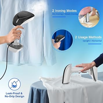 NTAYDZSW 1800W Handheld Garment Steamer for Clothes, 20s Fast Heat-Up Portable Travel Steamer, 300ml Water Tank, Anti-Leak Fabric Wrinkle Remover with Auto-Off for Home and Office