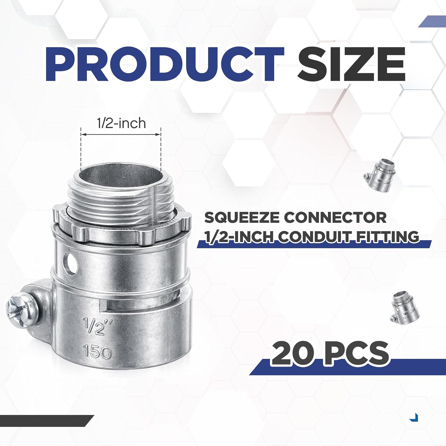 Yaocom 20 Pack 1/2-inch Squeeze Connectors Fittings FMC Flexible Metal Conduit Squeeze Box Cable Connectors for EMT Electrical Conduit Fittings