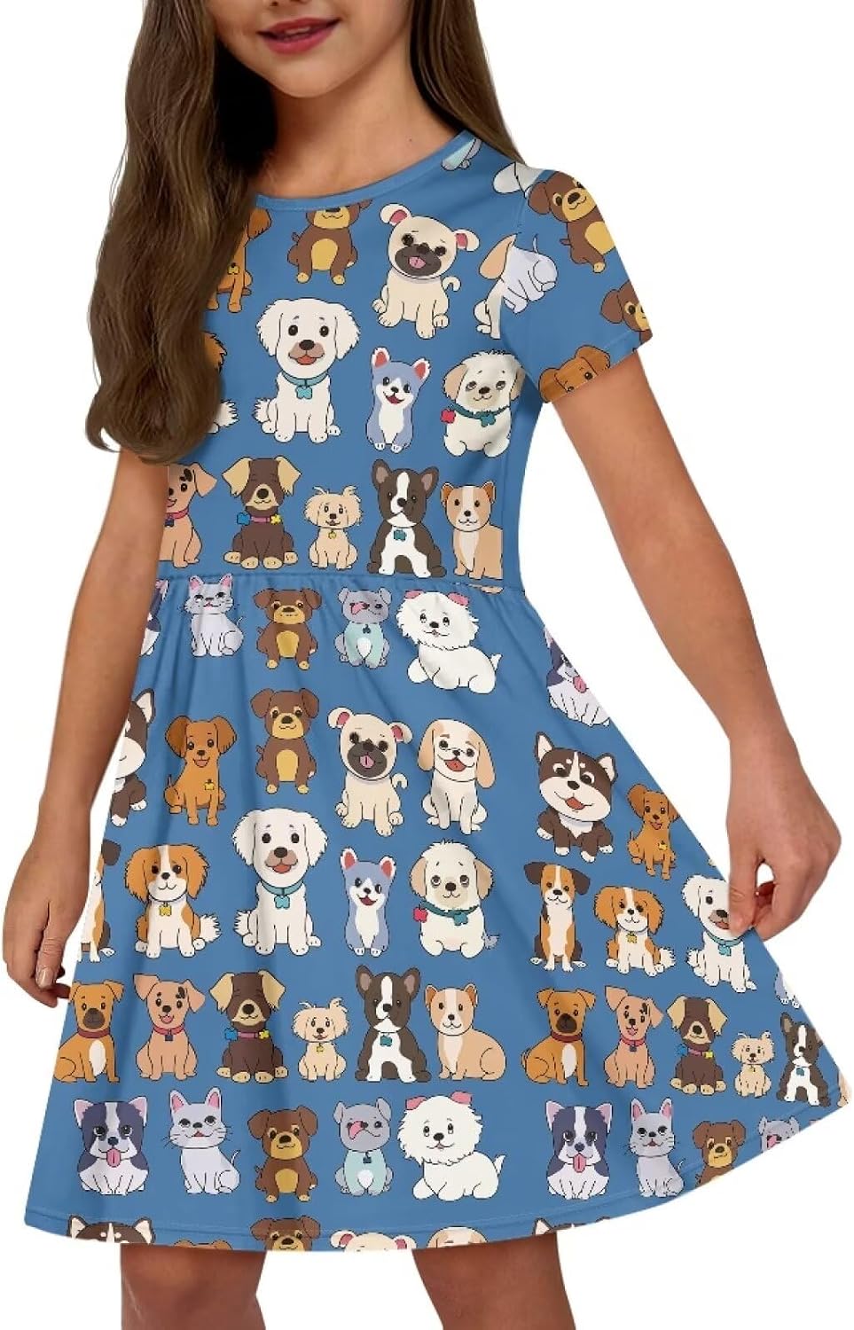 Uourmeti Casual Dress for Kids 2-3 Girls Summer Dresses Short Sleeve Midi Dress