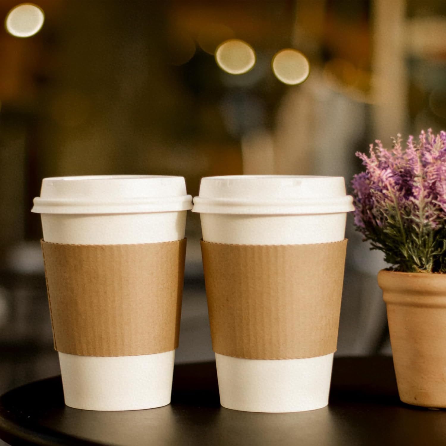 500 Pack Coffee Sleeve Cup Sleeves Disposable Kraft Paper Drink Sleeve for 10, 12, 16, 20, 22oz Cups Hot and Cold Drinks Cafes Offices