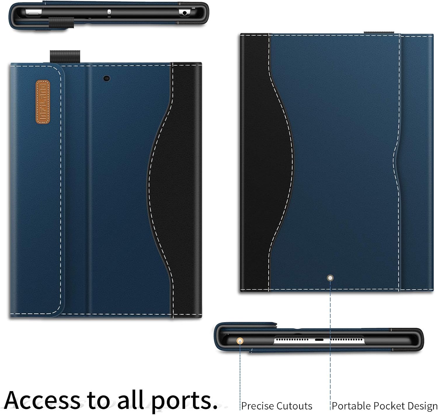 Infiland iPad 7th Generation Case, iPad 8th Generation Case, Multi-Angle Business Cover Built in Pocket for iPad 10.2 inch 2019/2020 (Auto Wake/Sleep),Navy