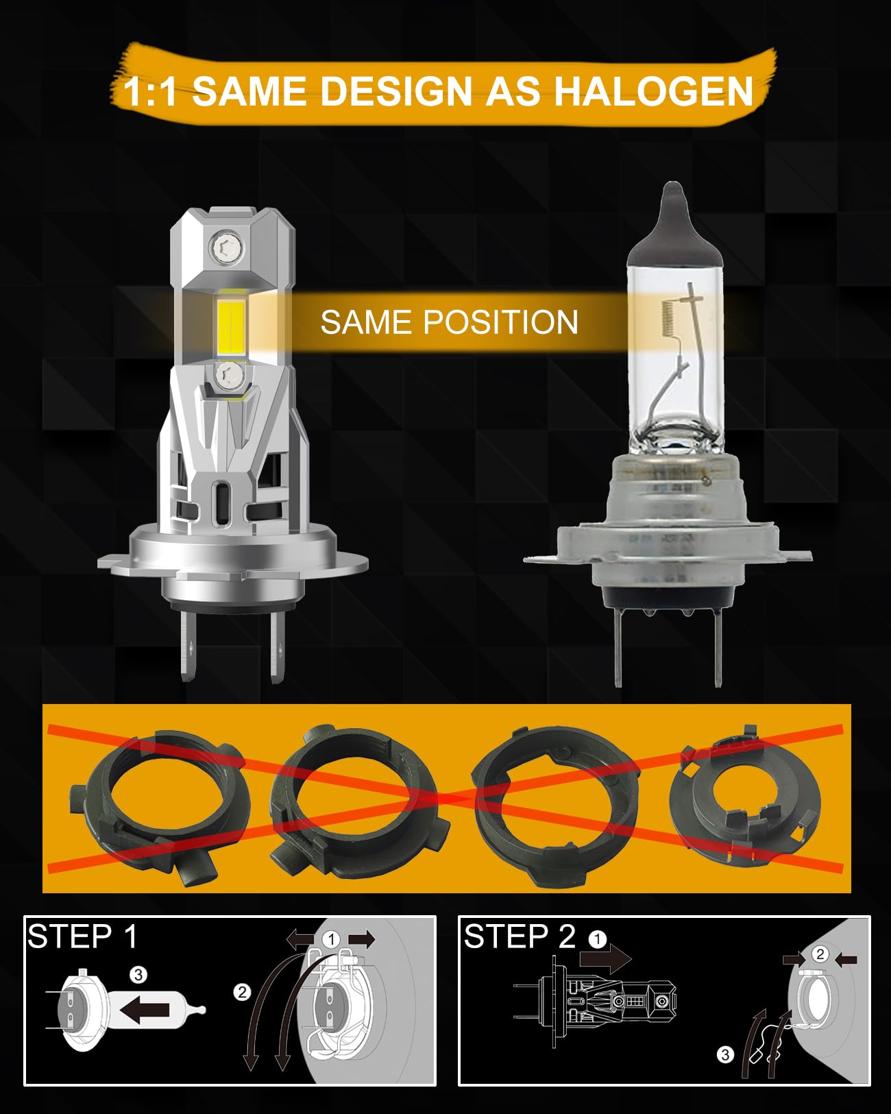 Ampoules LED H7 60W 6500K - 500% Plus Lumineuses Que Halogène - Paire - AGLINT