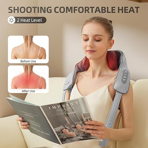 Miniatura 5 de Masajeador de cuello y hombros con calor, masajeador de hombros Shiatsu inalámbrico para aliviar el dolor de tejido profundo, masaje de amasamiento