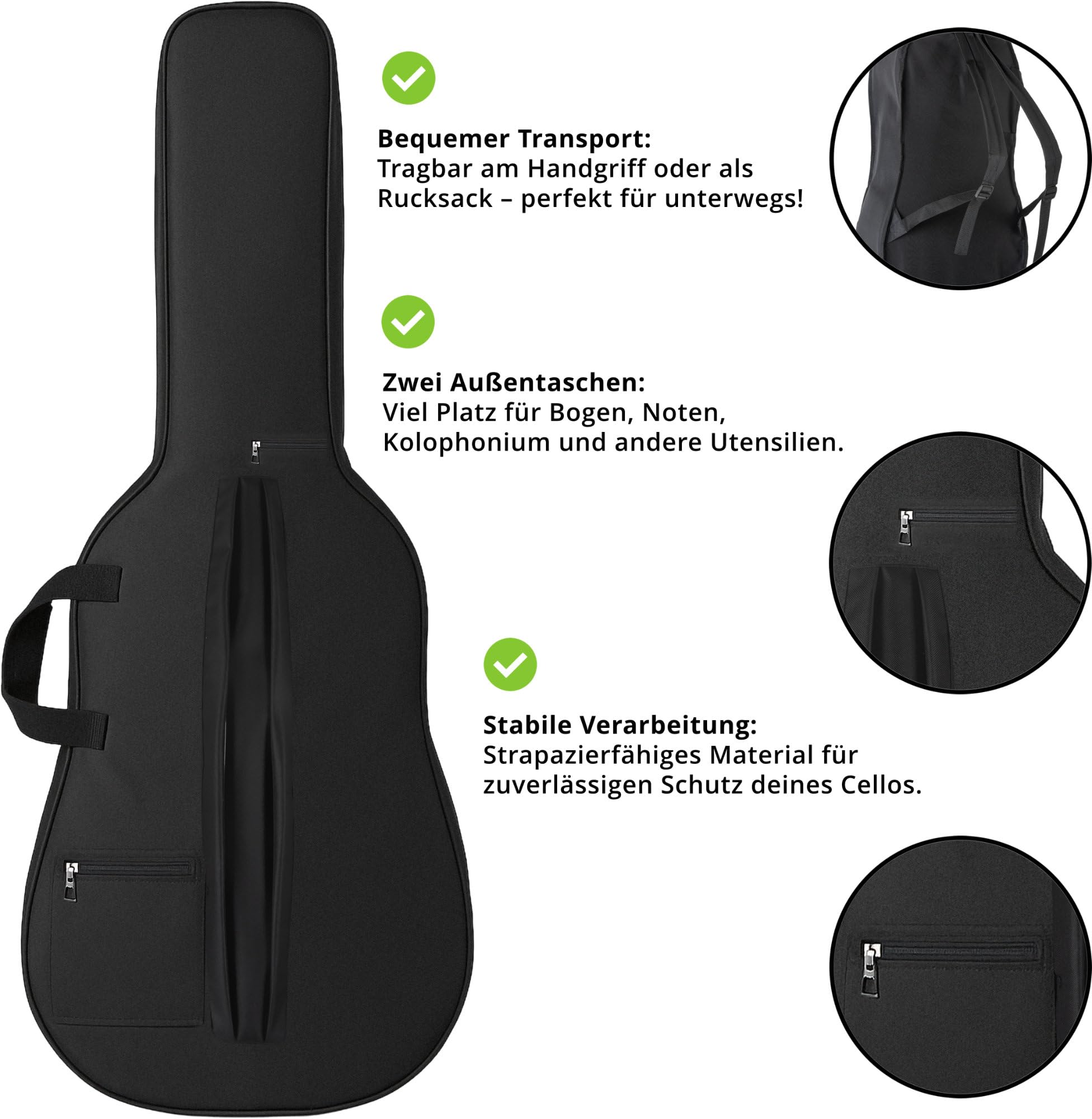 Classic Cantabile CP-200 4/4 Antique Cello Set - vollmassiver Fichten- und Ahornkorpus, Palisandergriffbrett, Feinstimmer & gepolsterte Tasche - Ideal für Anfänger & Fortgeschrittene