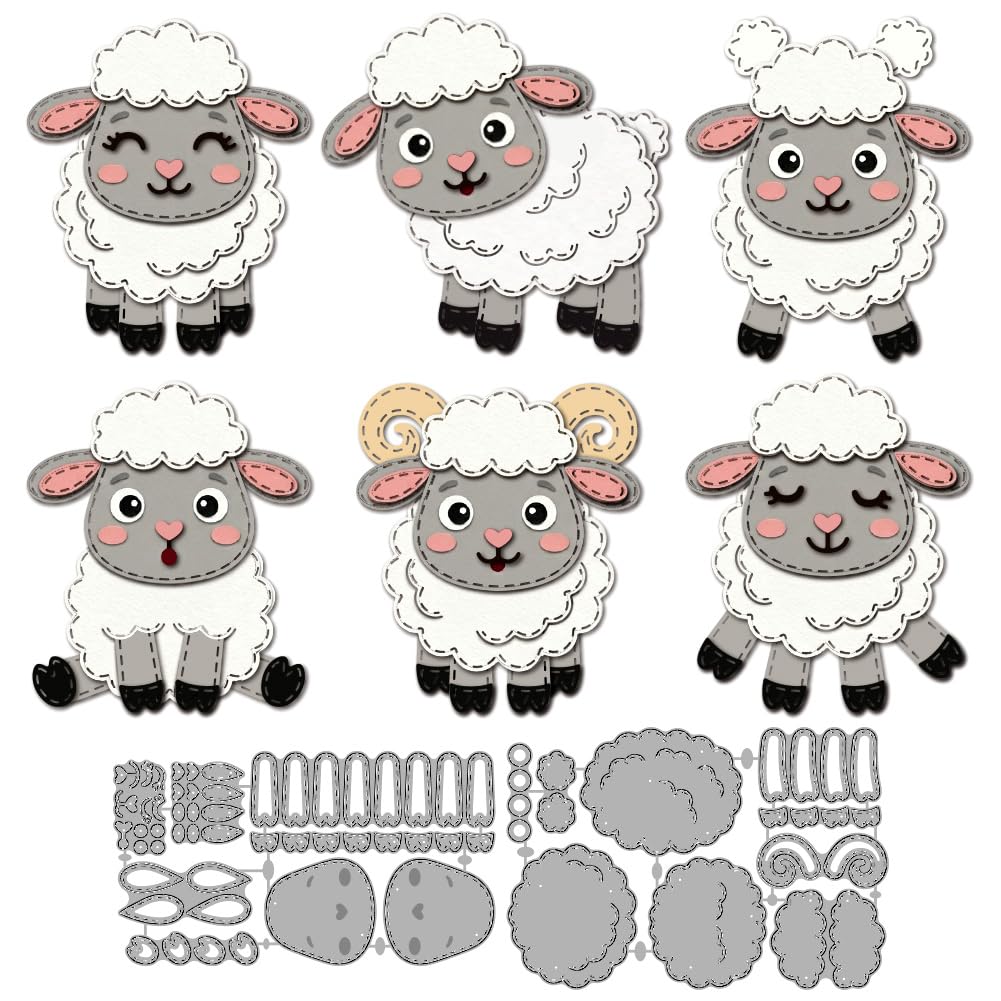 MAYJOYDIY Cute Sheep Layered Metal Cutting Dies Cartoon Lamb Carbon Steel Stencils Animal Sheep Embossing Template Die for DIY Paper Craft Card Making Scrapbooking Album Decor
