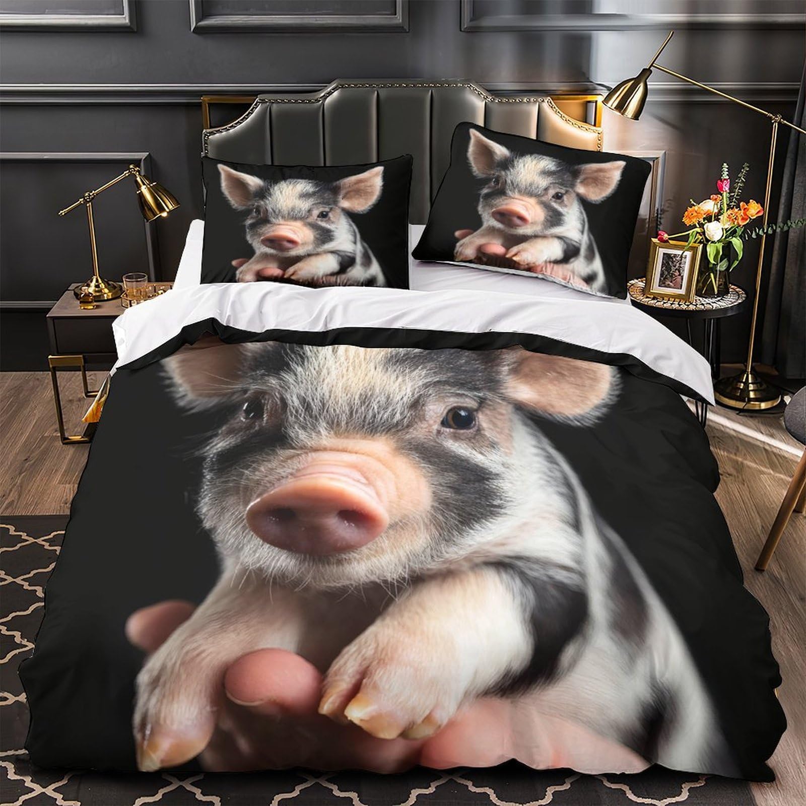 Housse de couette microfibre imprimé animalier cochon 3D 135x200cm