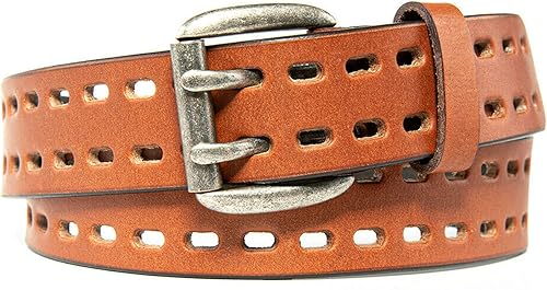 Miniatura 2 de BG247 Cinturón casual de cuero hecho a mano para hombre con hebilla de doble punta