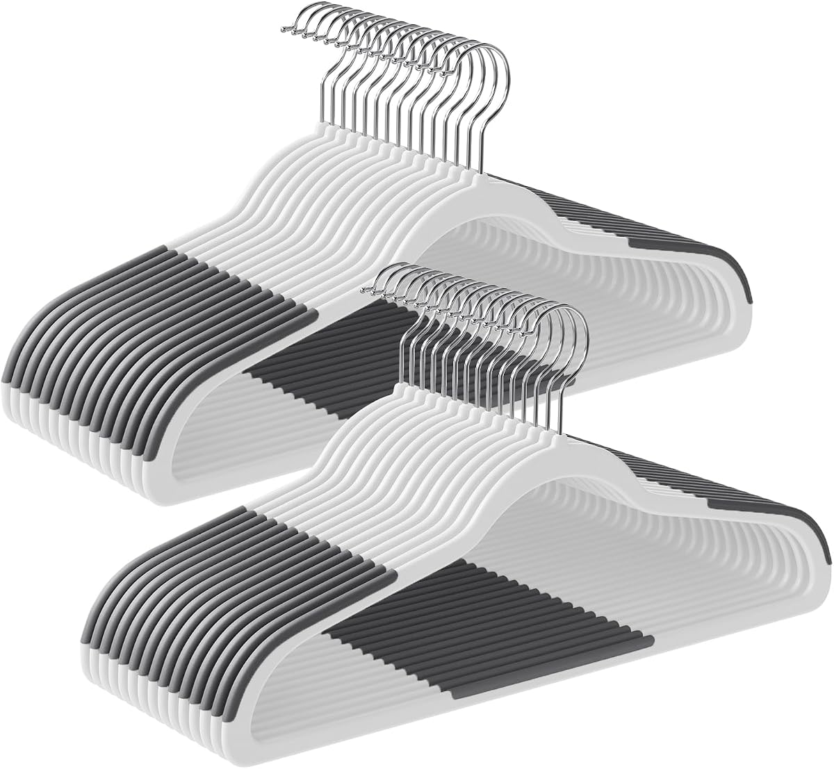 SONGMICS Clothes Hangers, Pack of 30 Plastic Coat Hangers, Space-Saving, White and Dark Gray UCRP050W03