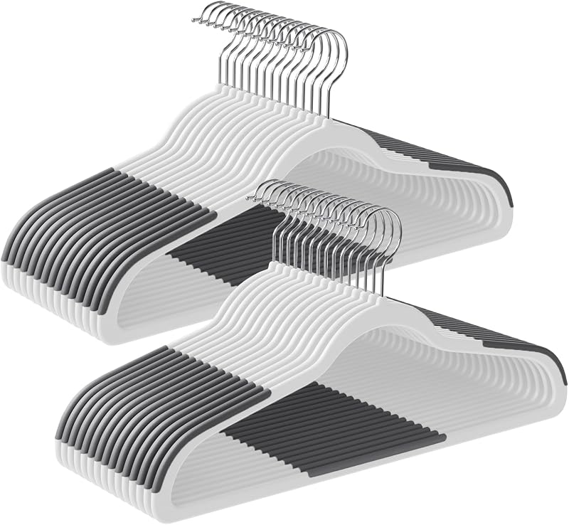SONGMICS Clothes Hangers, Pack of 30 Plastic Coat Hangers, Space-Saving, White and Dark Gray UCRP050W03