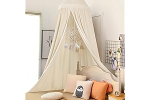 Beige Crib Canopy with Tassels - Kids Bed Canopy for Girls