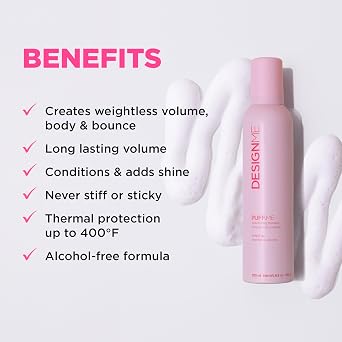 Design.Me PUFF.ME Volumizing Spray & Volumizing Mousse for Curly Hair Bundle | 7-Oz Dry Texture Spray for Hair & 8.5-Oz Curly Hair Mousse | Color-Safe, Flexible-Hold Hair Texture Spray & Mousse