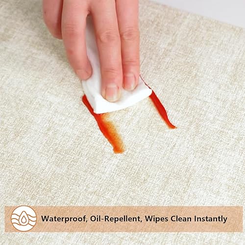 Miniatura 4 de Juego de 4 manteles individuales redondos, reversibles, de piel sintética, impermeables y resistentes al calor, beige, a prueba de aceite, lavables,