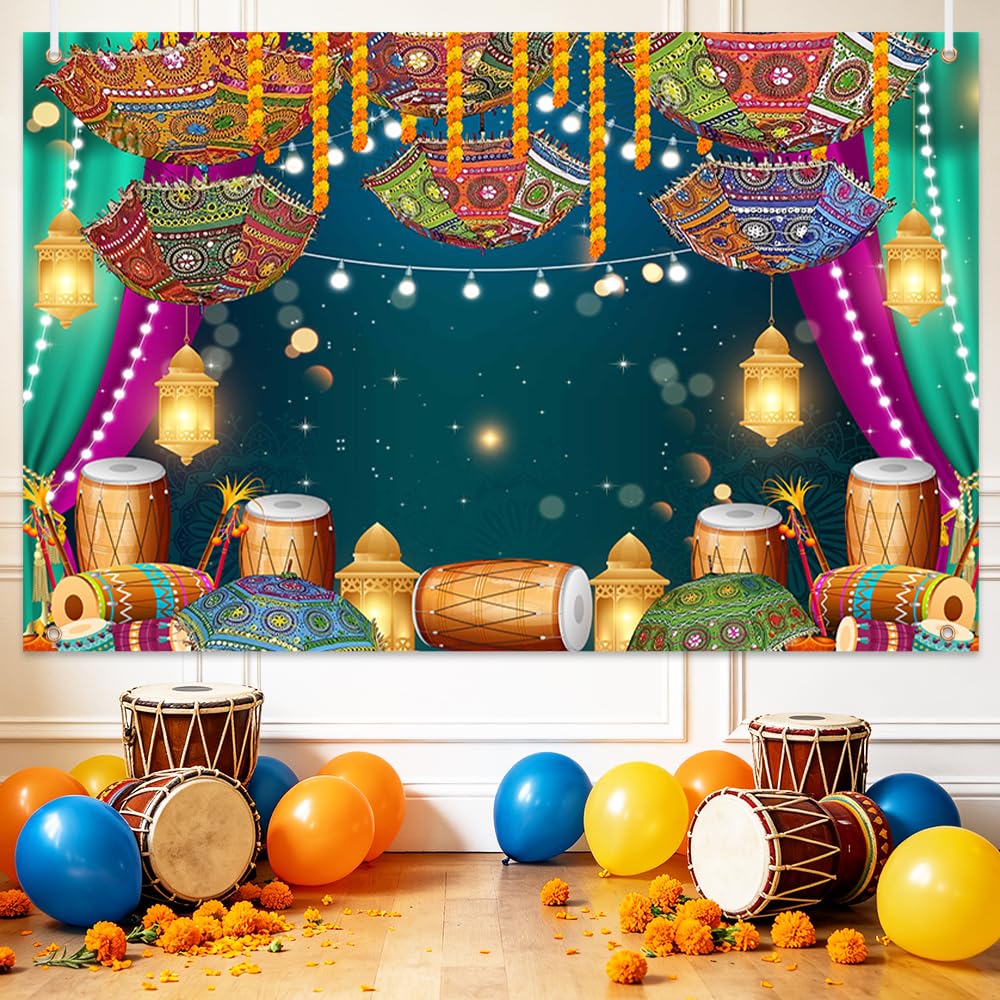 Photo 1 of AIBIIN 7x5ft Indian Traditional Wedding Backdrop Mendhi Night Indian Wedding Backdrop Decoration Cloth Indian Dholki Mehndi Decorations Background