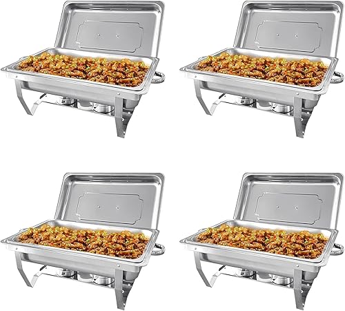 Miniatura 9 de Juego de 5 platos de roce para bufé, juego de 8 cuartos de galón de platos de roce dorados para bufé con bandeja de alimentos de tamaño completo y