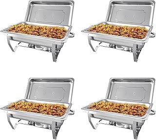 PRIJESSE 4 Pack 8QT Chafers and Buffet Warmers Sets Chafing Dish Buffet Set Stainless Steel Food Warmer Chafer Complete Set with Water Pan, Chafing Fuel Holder for Party Catering